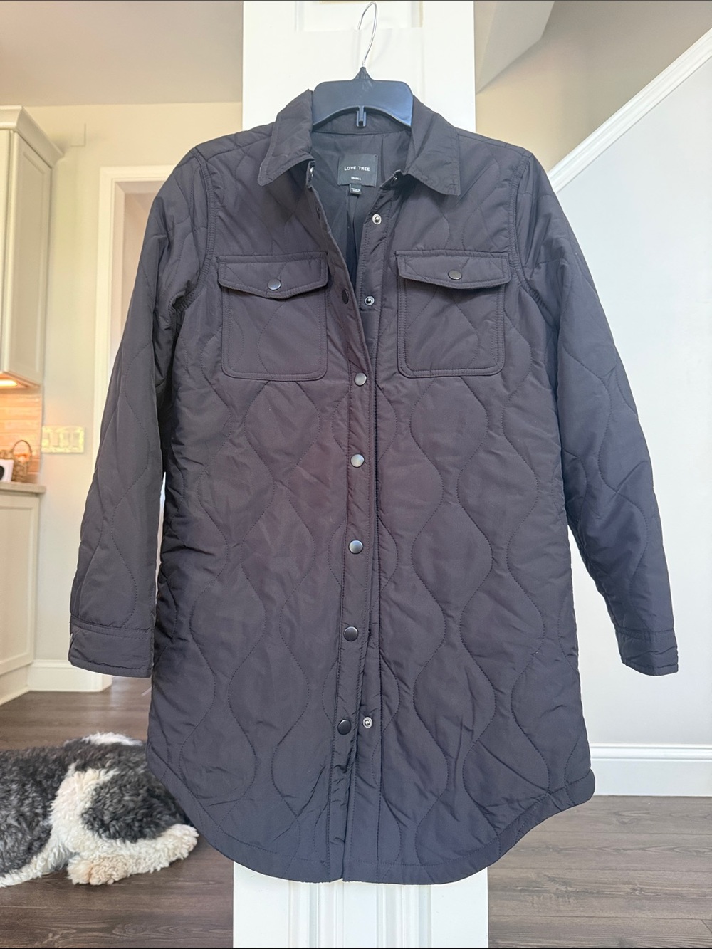 Love Tree Black Quilted Long Shirt Jacket  Small - Picture 2 of 7